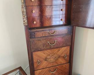 pair antique, carved beds with matching  vanity & tall dresser