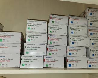 25 unopened box of latex, powder free gloves, sizes Large & Medium