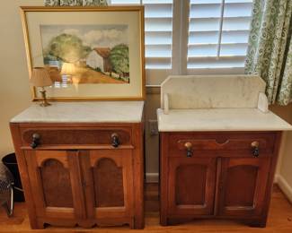 2 antique marble top cabinets