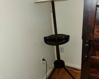 Antique Maple wood Spool Table with lamp and
candleholders American Victorian Era