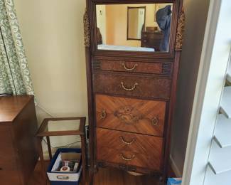 pair antique, carved beds with matching  vanity & tall dresser
