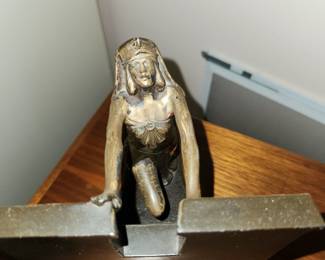 pair of antique bronze bookends, "Queen of the Nile" by LV Aronson, 1924
