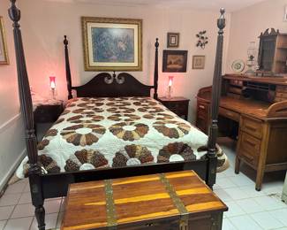 Vintage: Full-Size, Four Poster Bed, Dresser & Mirror and 2 Matching Night Stands