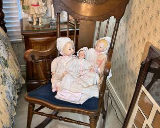 Antique Rocker and Vintage Dolls