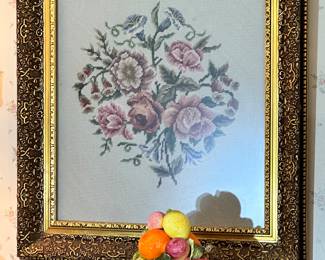 Framed, Needle-Point Floral 