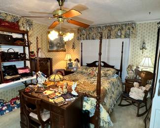 Vintage 4 Poster Queen Bed, with Matching Night Stands and Dresser with Landscape Mirror