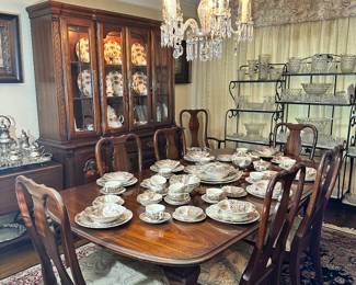 Cherry Dining Set: Leg Table with 2 Arm Chairs and 6 Side Chairs with a Matching China Cabinet, priced Separately 