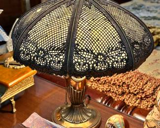 Antique Metal Mesh Overlay Lamp