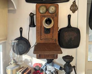 Antique, "Working" American Oak Telephone, Antique Enterprise #1 Coffee Grinder, Wagner Cast-Iron...