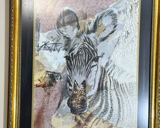 Afrique Lithograph Framed Zebra Art by Ann Dillard