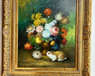 Ornate, Gold Framed, Floral Oil Painting by Z. Frank