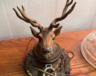 Antique Cold Painted Bronze and Copper Stag Head Inkwell. C 1800-1900