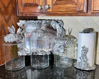 Arthur Court Butterfly Canister Set, Serving Tray and Paper Towel Holder