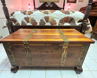 Vintage Solid Cedar Chest with Brass Straps