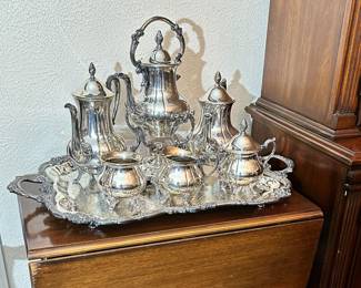 Vintage Silver Plated Tea/Coffee Set on a Mobile Tea Cart