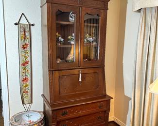 94" High Antique Secretary, filled with more Capodimonte
