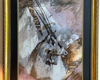 Afrique Lithograph Framed Antelope Art by Ann Dillard