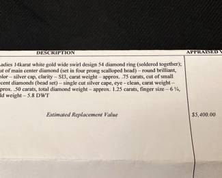Ladies 14 K White Gold Ring, See Description Above.