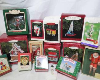 Lot#  57  X Mas Ornaments in Original Boxes priced at       $ 2.00 to $5.00 each