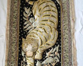 Lot# 44  Large Hand Made Embroidered Tiger Tapestry from Myanmar 3D effect 34”X60”             $ 250.00