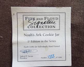 Lot#  54  Fitz & Floyd Noah Ark Cookie Jar 18” Tall                                                                            $  80.00