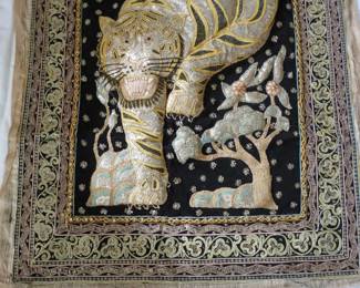 Lot#  44  Large Hand Made Embroidered Tiger Tapestry from Myanmar 3D effect 34”X60”             $ 250.00