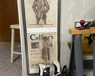 Supra 705 high performance ice skates, 1917 Collier's Weekly framed magazines