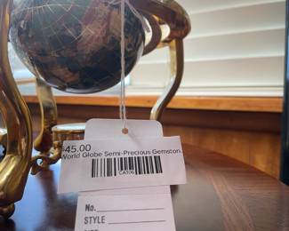 World Globe Semi-Precious Gemstone Inlay with Brass Stand