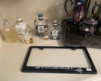 Stingray license plate frame, Rodger's tea set
