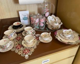 Tea Cups and Saucers (including brands such as: Royal Staffordshire, Royal Chelsea, Colclough China, and Royal Albert)