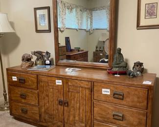 Drexel dresser & mirror, Carved Bear & Stone Base