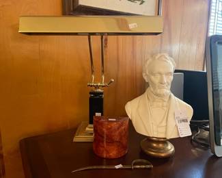Brass reading lamp, Abraham Lincoln Plaster Bust