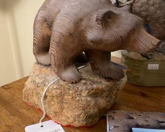 Carved Bear & Stone Base