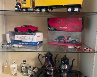 Nylint Stanley toy truck, 2016 Chevrolet Camaro SS, Rodger's tea set, Stingray license plate frame, Tekno Jaguar