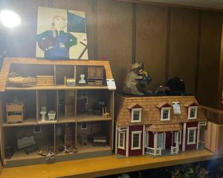 Vintage dollhouses and furnishings