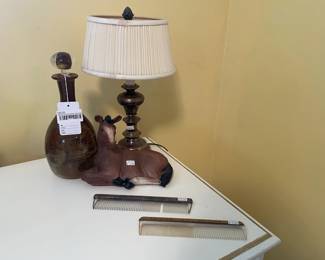 Horse statue,  Brass combs, Lamps, Signed Daniel Edler Decanter
