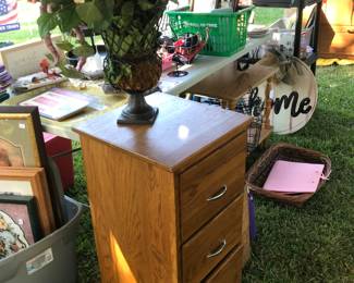 Potato/vegatable bin, floral arrangements 