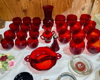 Vintage Red Glassware Set