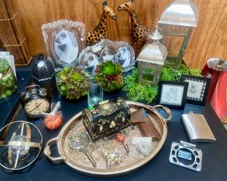 Faux floral, trays, mirrors, home decor, jewelry boxes, clocks, pictures, frames, crystal, Mikasa