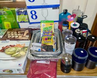 Tumblers, cookware, Glassware, serving dishes, towels