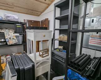 End tables, etagere, shelving, bookcases 