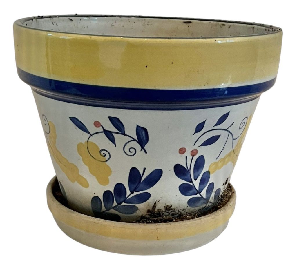Blue Yellow White Ceramic Flower Pot 