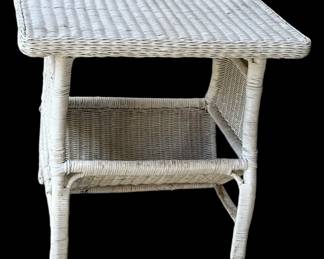 Small White Wicker Side Table 
