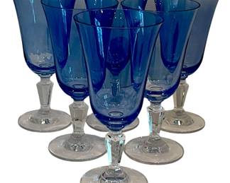 Vintage Cobalt Crystal Footed Glasses 