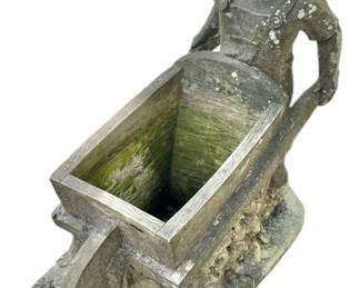 Concrete Garden Figurine of Boy w Cart 