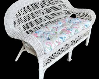 White Wicker Settee 