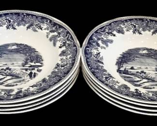 Spode Winters Eve Blue  White 9 Plates 