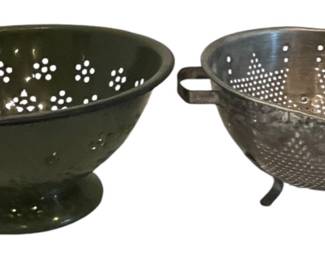 Two Vintage Metal Colanders 