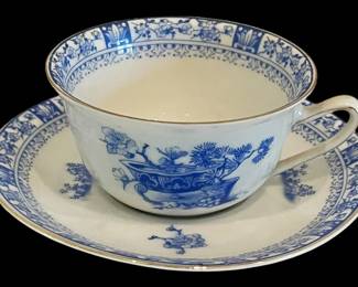 Schwarzburg Blue White China Cup  Saucer 