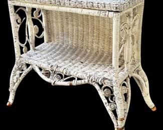 Antique White Wicker Table 